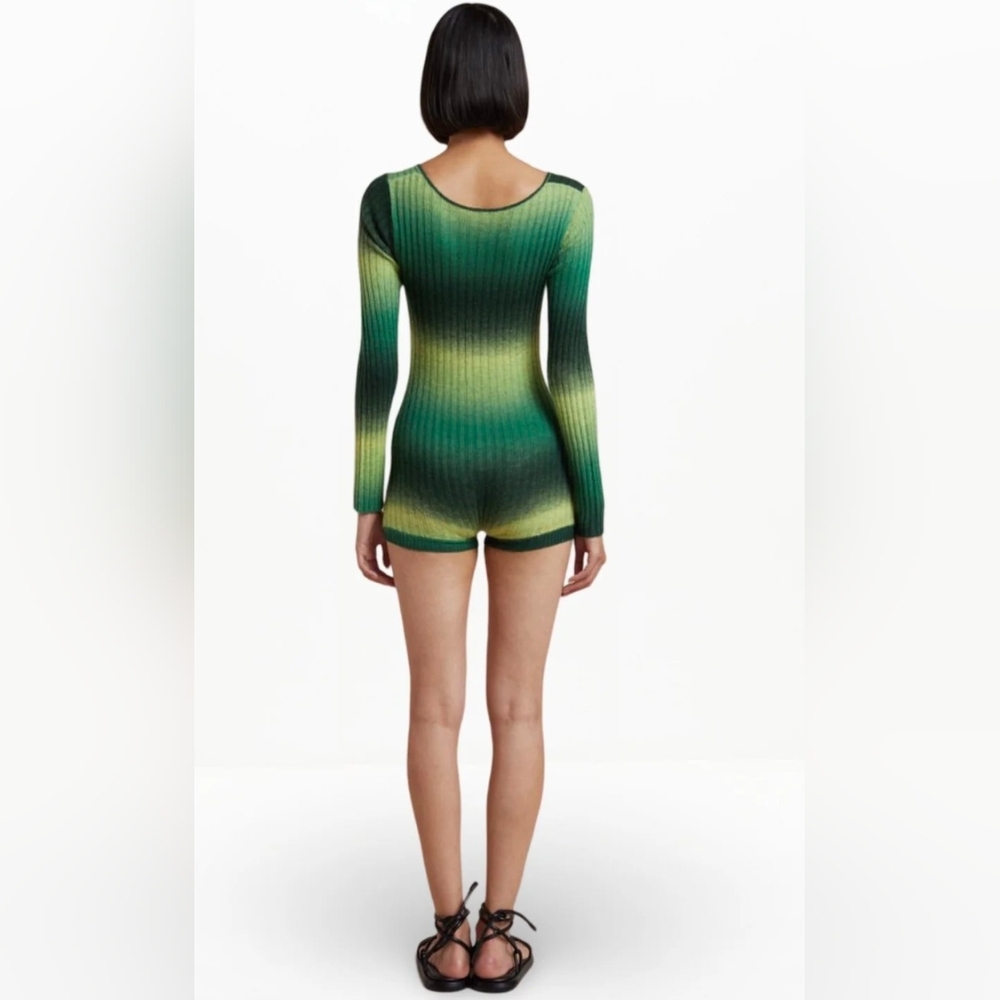 bec + bridge Alana Knit Wool Blended Green Gradient Ribbed Bodysuit Romper XS - Picture 5 of 10